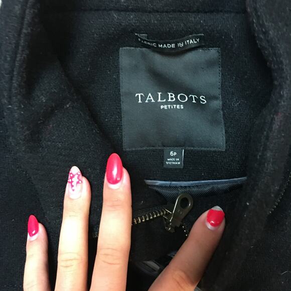 Talbots Petites Fabric made In Italy Black Toggle Peacoat Size 6P Wool Blend - Picture 3 of 10